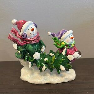Festive Snowman Holiday Figurine - Green and Purple
